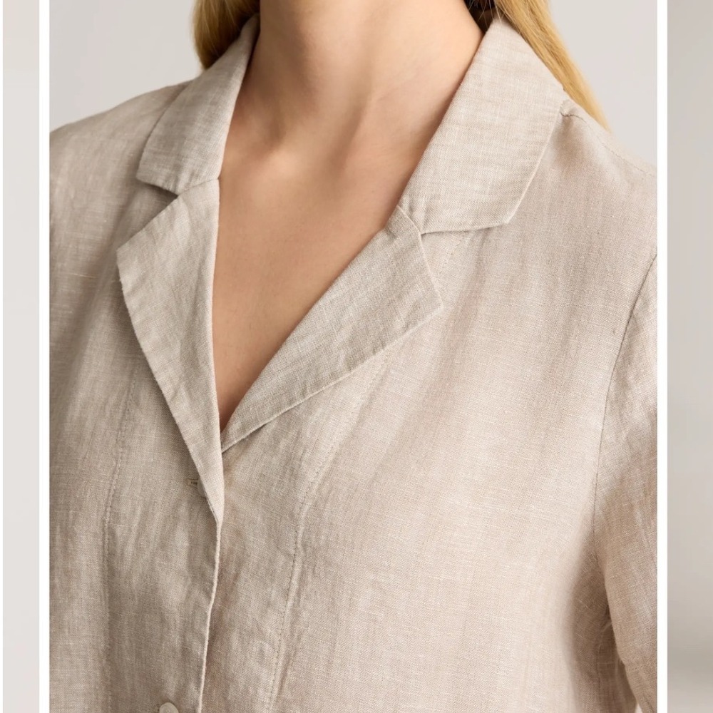 Quince Womens 100% European Linen Short Sleeve Camp Collar Shirt Beige Small - Picture 3 of 11